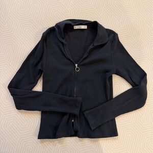 Mango Black Ribbed Knit Sweater